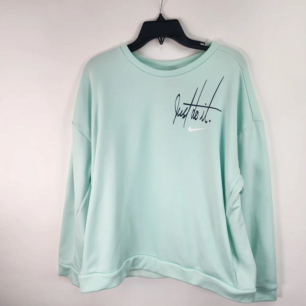 Nike Therma Just Do It Sweatshirt Women's L Igloo White Mint Green Soft Oversize
